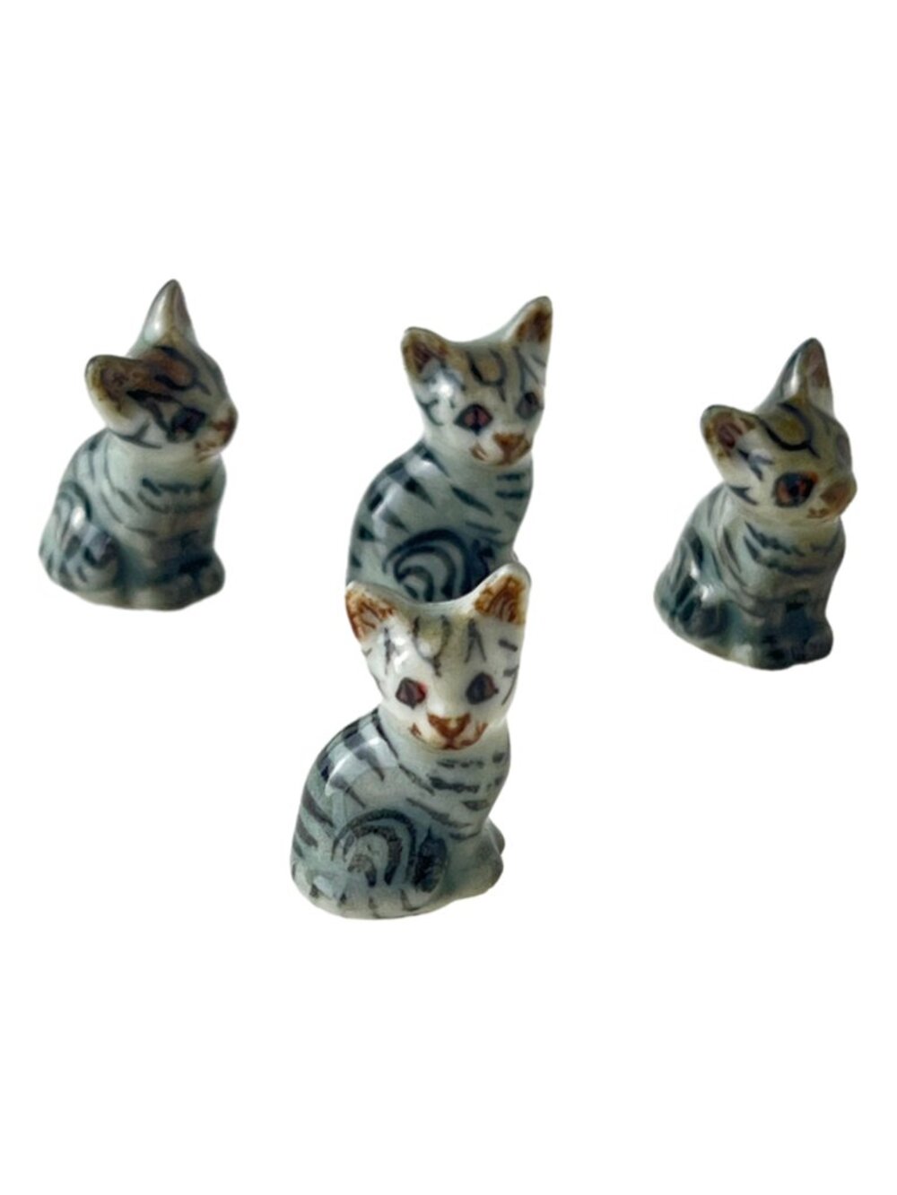 Lot of 4 Teeny Tiny Tabby Cat Kitten Ceramic Miniature Figurine Collectible